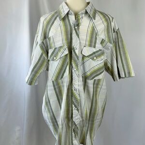 Casual Country Green & Cream Plaid Short Sleeve Button Down Size Large